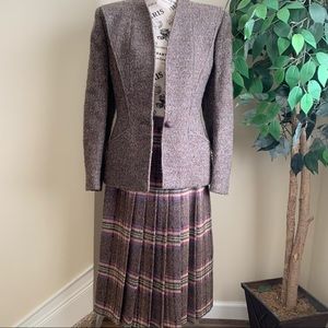 Liliane Burty Paris Vintage Wool Blend Skirt Suit Set Brown Sz 10